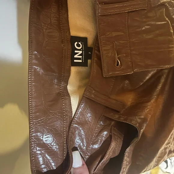 INC International Concepts Women’s Crocodile-Embossed Brown Pants - Picture 4 of 4